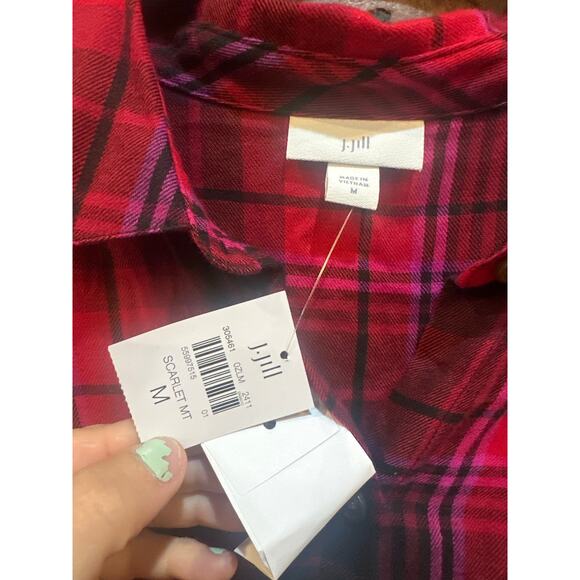 J. Jill Soft Button-Front Plaid Tunic Scarlet Multi Medium Tall Cozy Transition - Picture 3 of 10